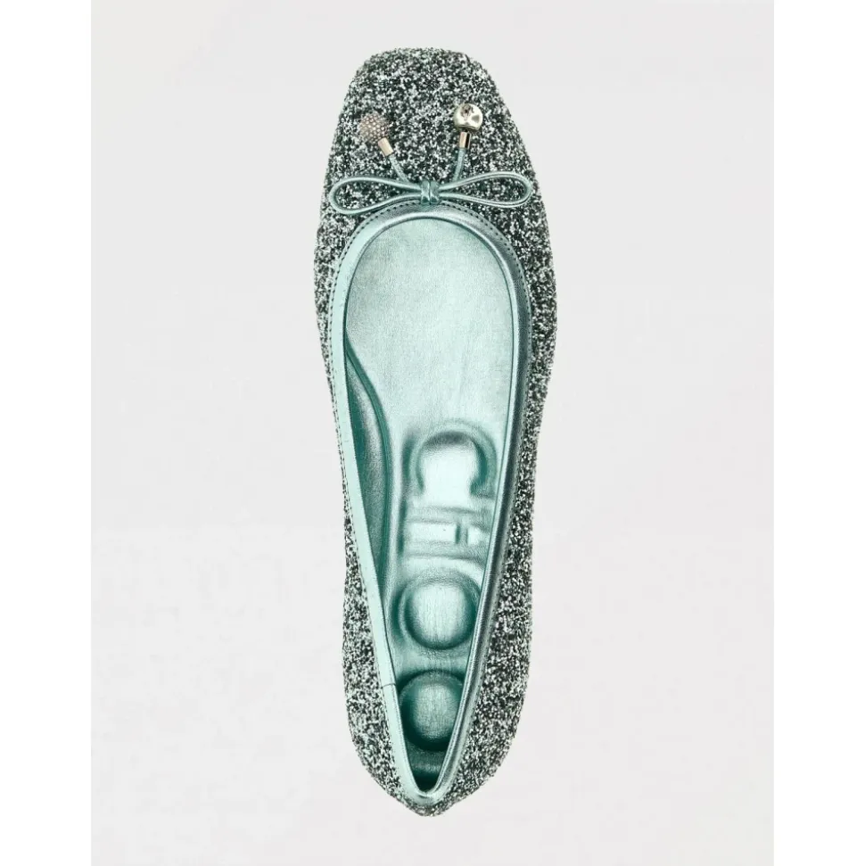 Ballerines Vertes à Paillettes avec Décoratif