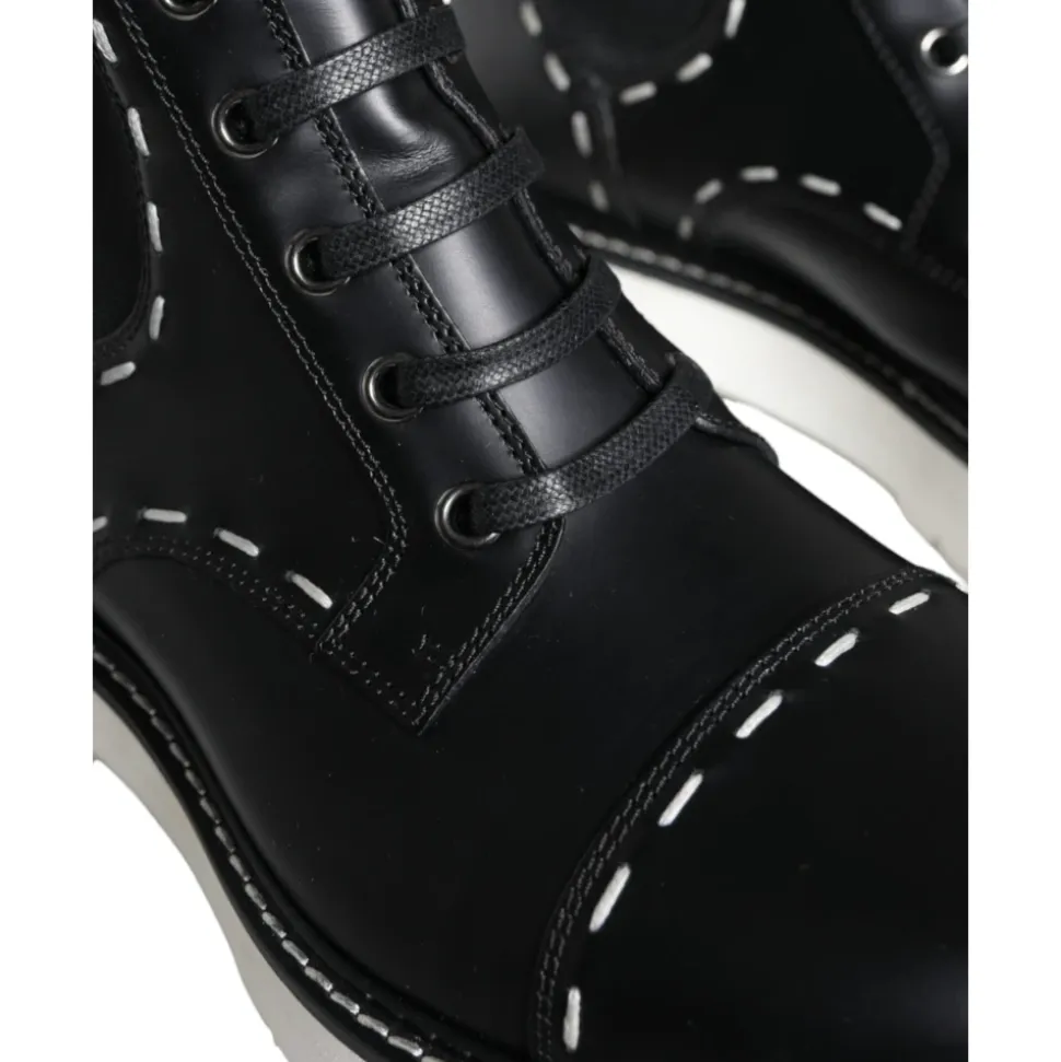 Bottes de combat mi-mollet en cuir noir