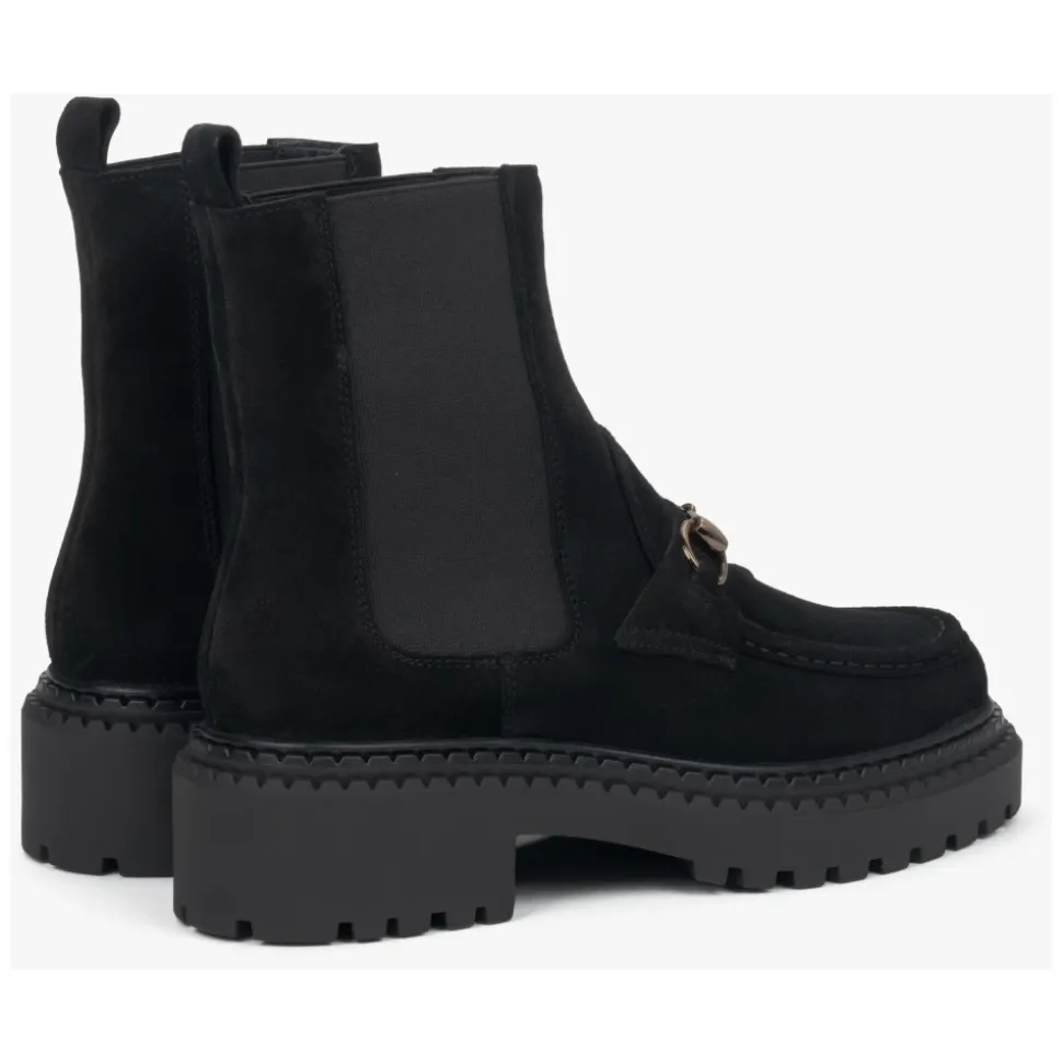 Bottines Chelsea en Velours Italien avec Boucle Dorée