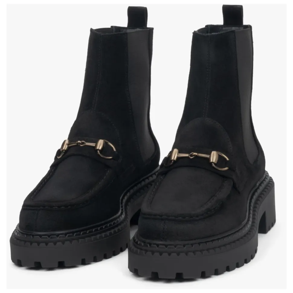 Bottines Chelsea en Velours Italien avec Boucle Dorée