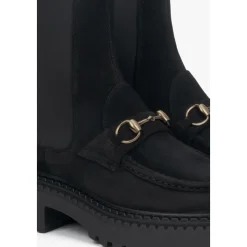 Bottines Chelsea en Velours Italien avec Boucle Dorée