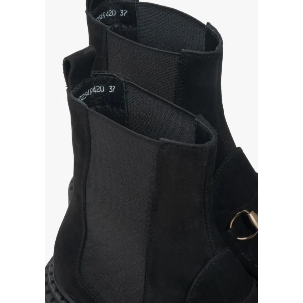 Bottines Chelsea en Velours Italien avec Boucle Dorée