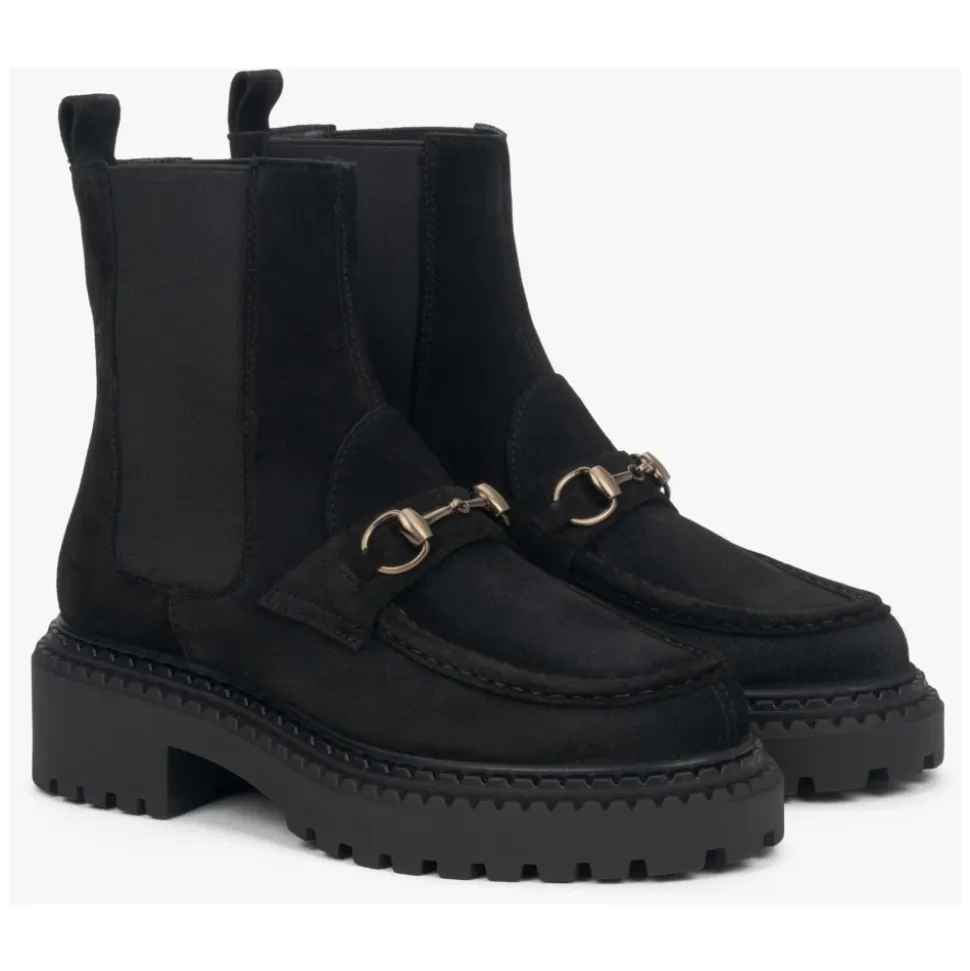 Bottines Chelsea en Velours Italien avec Boucle Dorée