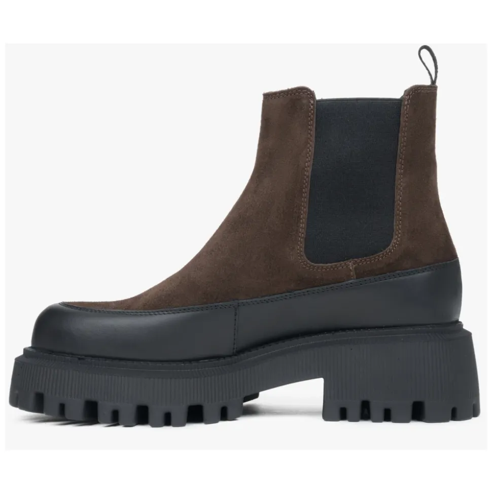 Bottines Chelsea marron foncé pour femmes en velours véritable de qualité supérieure