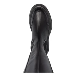 Bottines Longues en Cuir de Veau Grainé Noir
