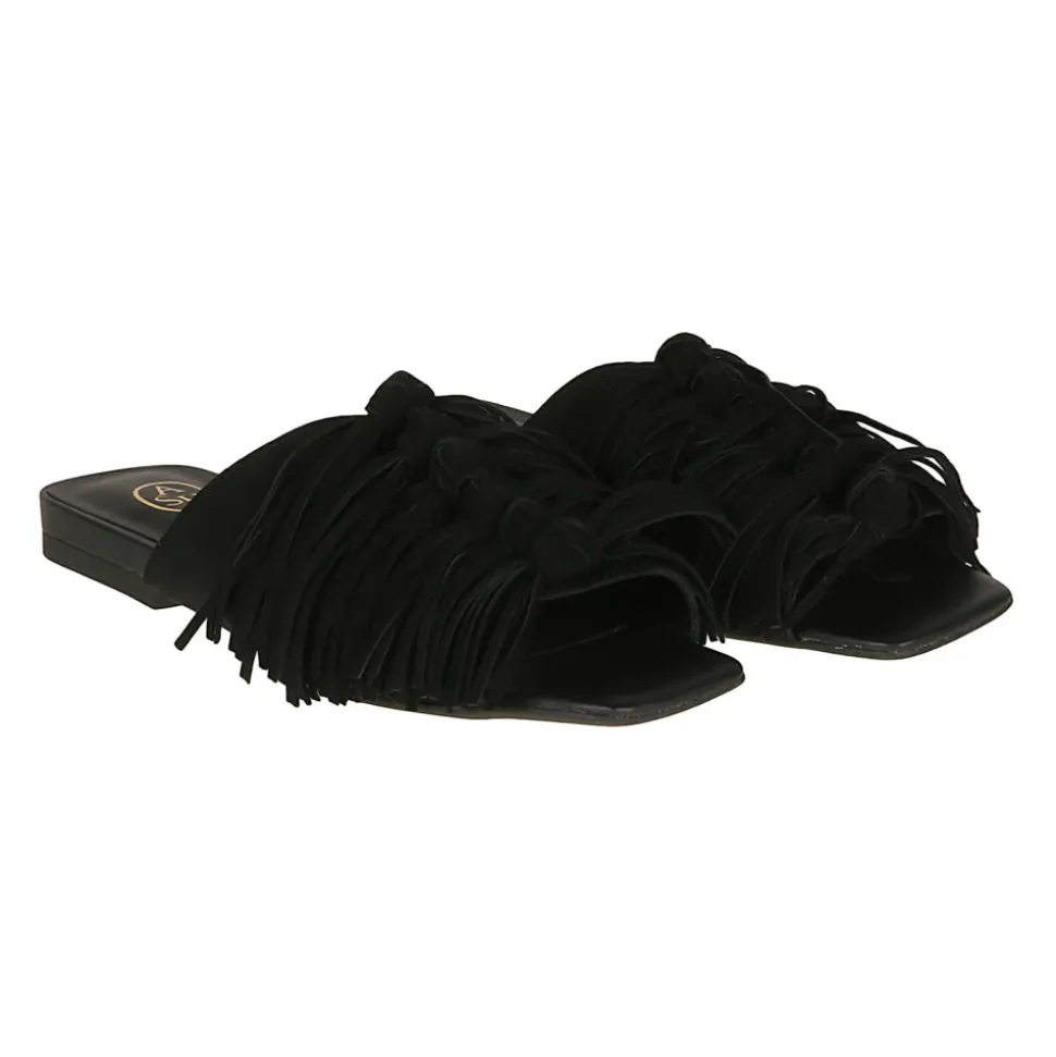 Brigitte Suede Tassel Slide Sandals