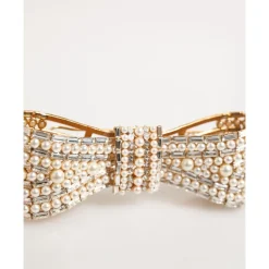Broche Or Laiton Cristal Verre Fausse Perle
