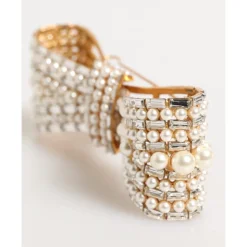 Broche Or Laiton Cristal Verre Fausse Perle