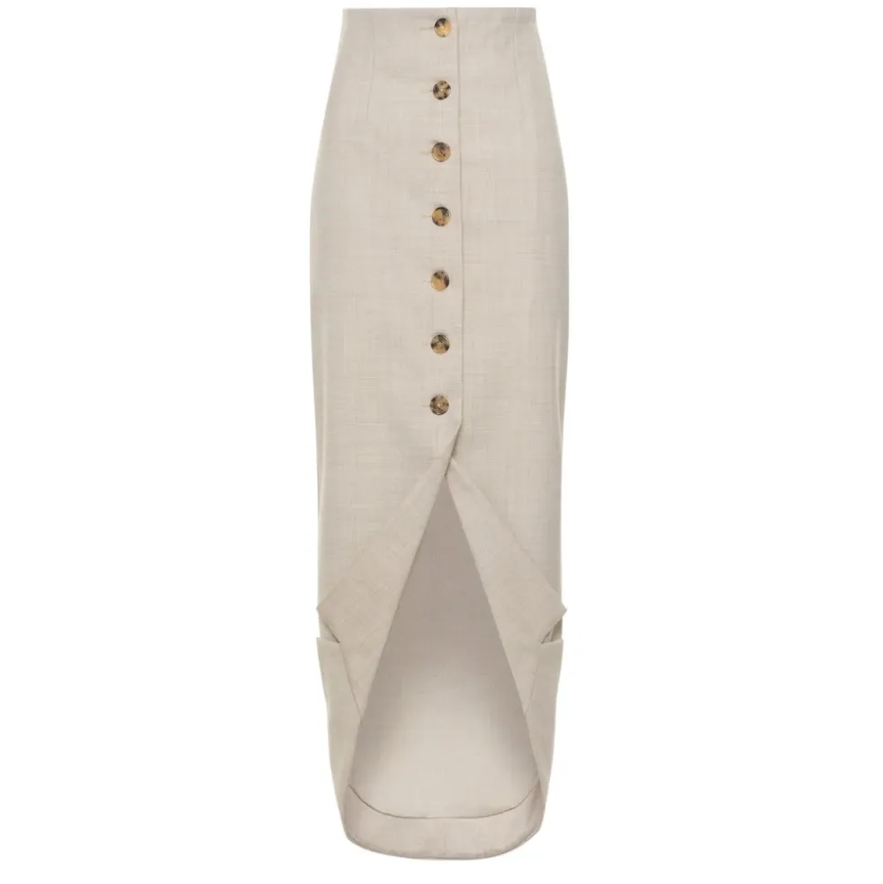 Button Tailored Skirt
