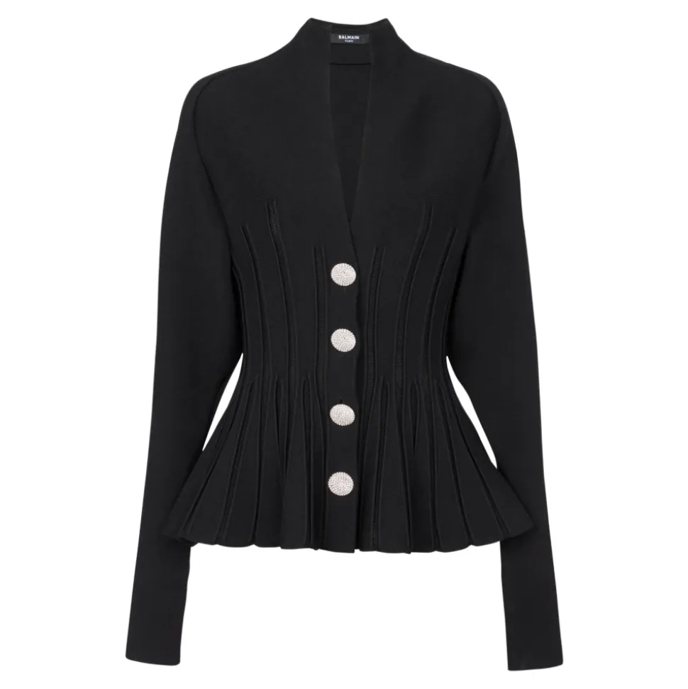Cardigan à basque en maille côtelée
