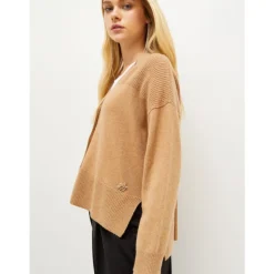 Cardigan Boutonné en Laine et Coton