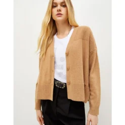 Cardigan Boutonné en Laine et Coton
