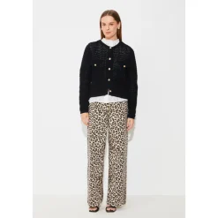 Cardigan Classique Noir avec Motif Tricoté