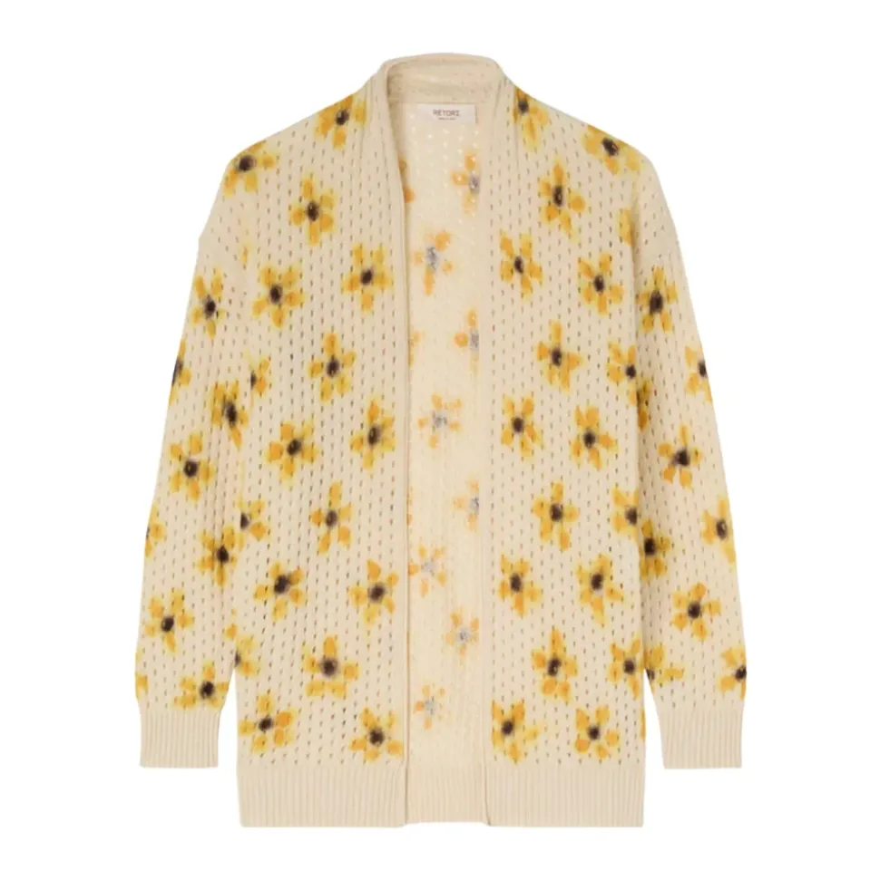 Cardigan en maille ajourée imprimée en cachemire