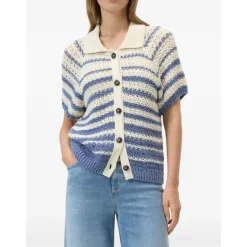 Cardigan Rayé à Manches Courtes