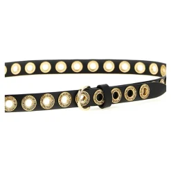 Ceinture en tissu effet cuir avec clous et cristaux
