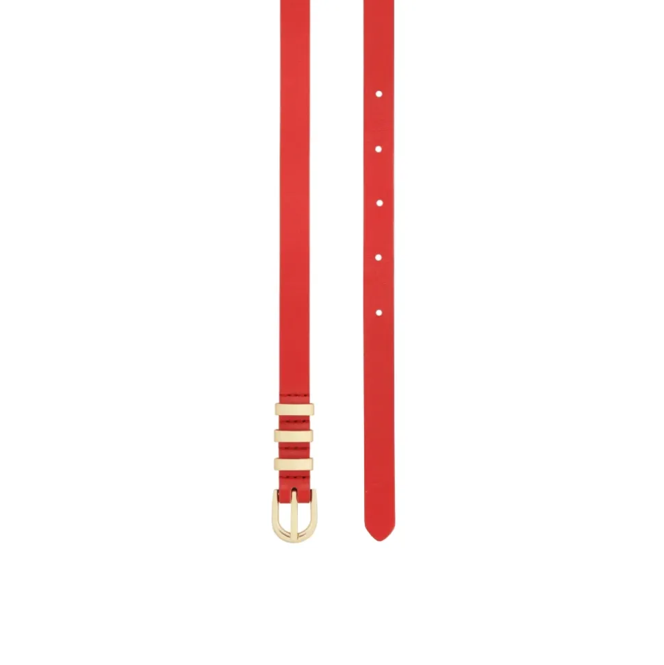 Ceinture rouge étroite avec boucles métalliques