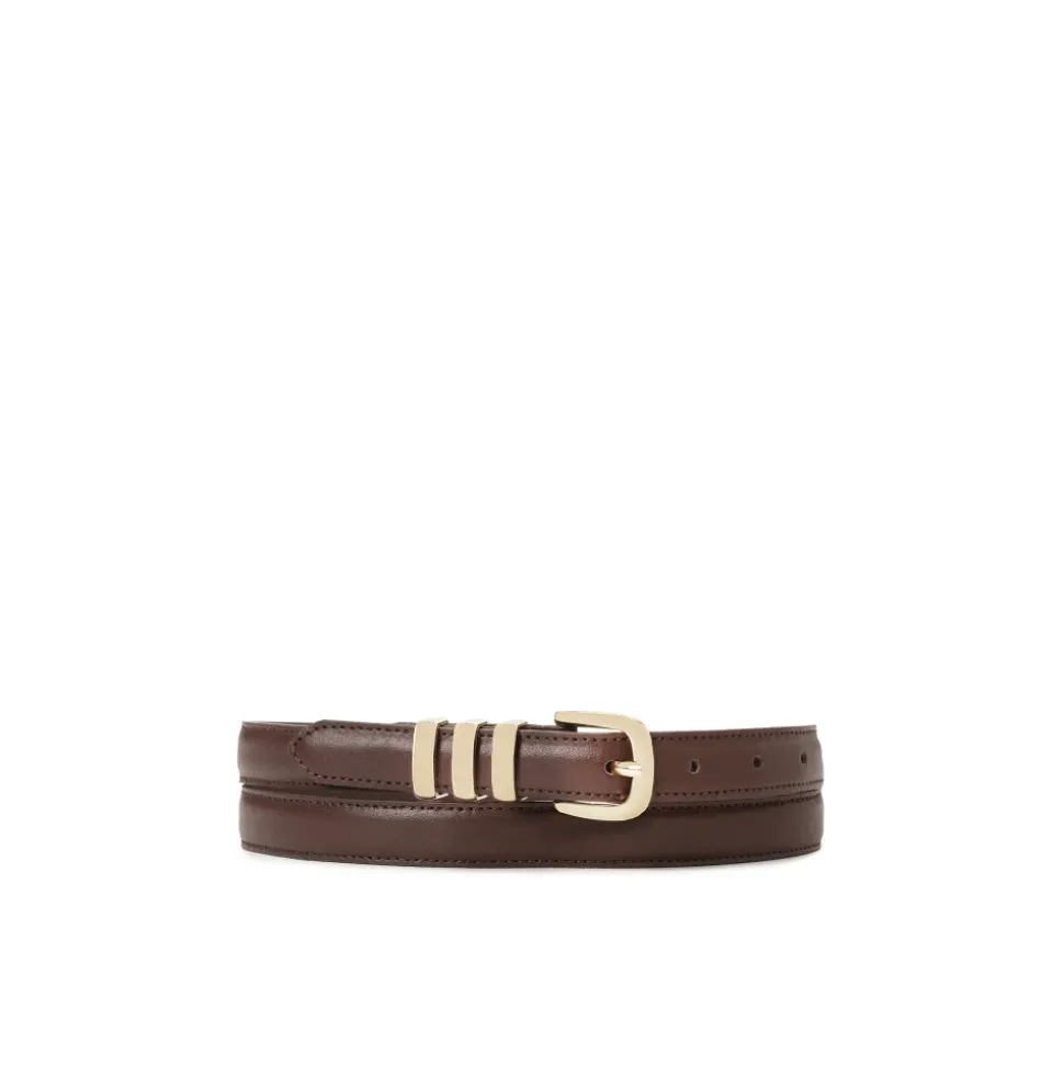 Ceinture étroite en cuir lisse de couleur marron foncé