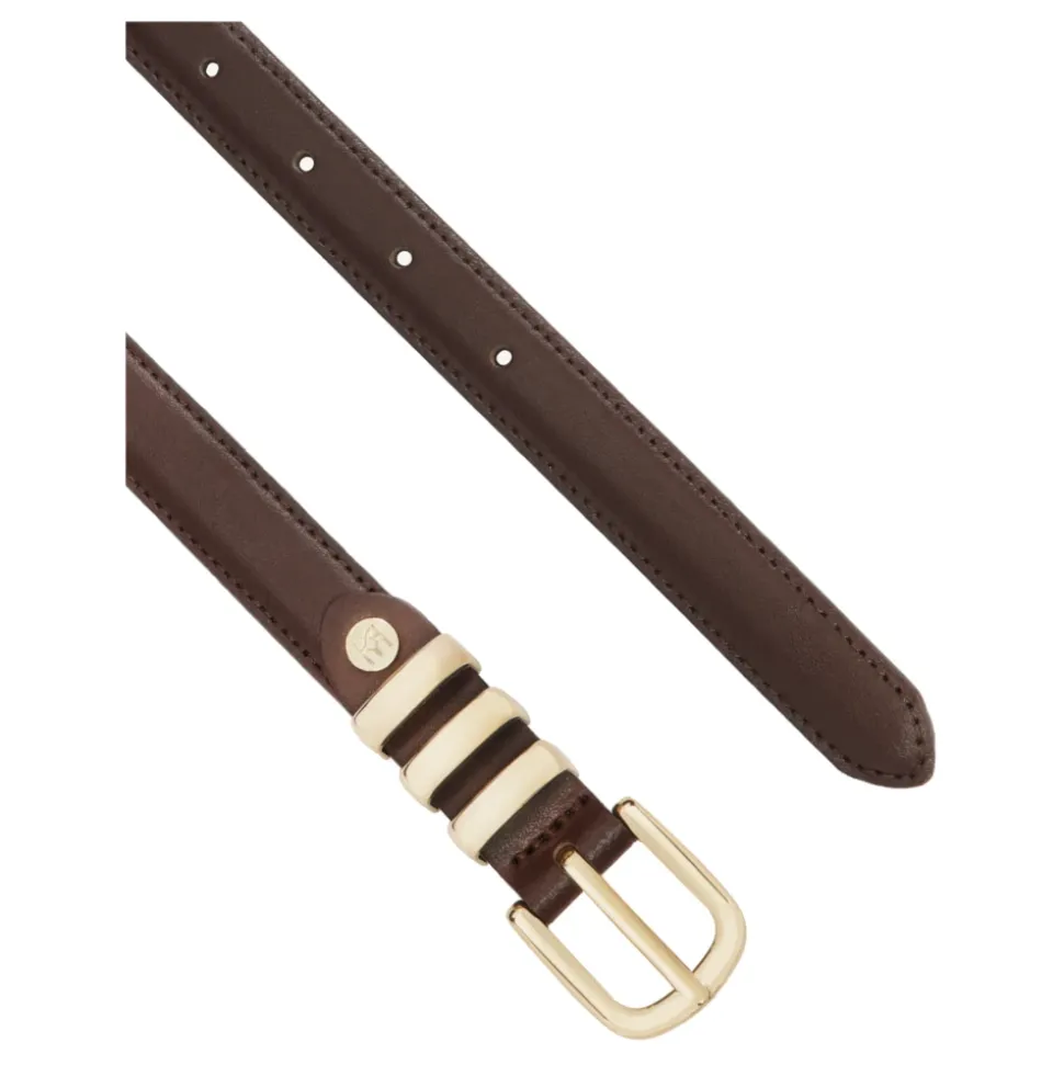 Ceinture étroite en cuir lisse de couleur marron foncé