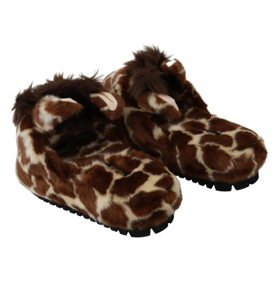 Chaussons Slides Marron Motif Girafe