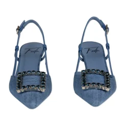 Chaussures Plates en Denim avec Bijoux