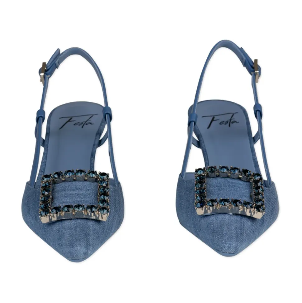 Chaussures Plates en Denim avec Bijoux