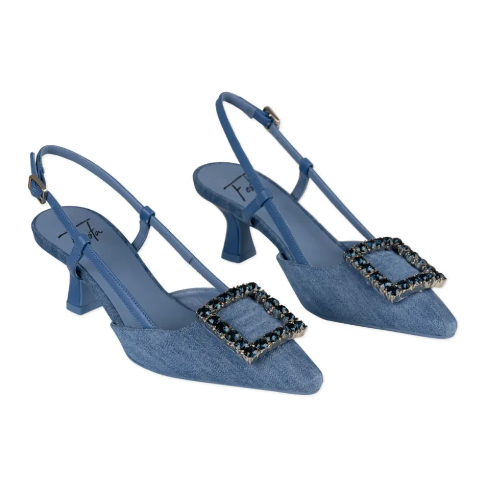 Chaussures Plates en Denim avec Bijoux