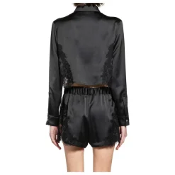 Chemise Courte Satinée à Bordure en Dentelle