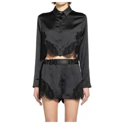 Chemise Courte Satinée à Bordure en Dentelle