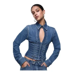 Chemise en denim slim avec découpe et détails lacés