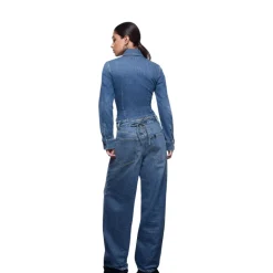 Chemise en denim slim avec découpe et détails lacés