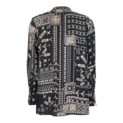Chemise en Soie Imprimée à Col Montant