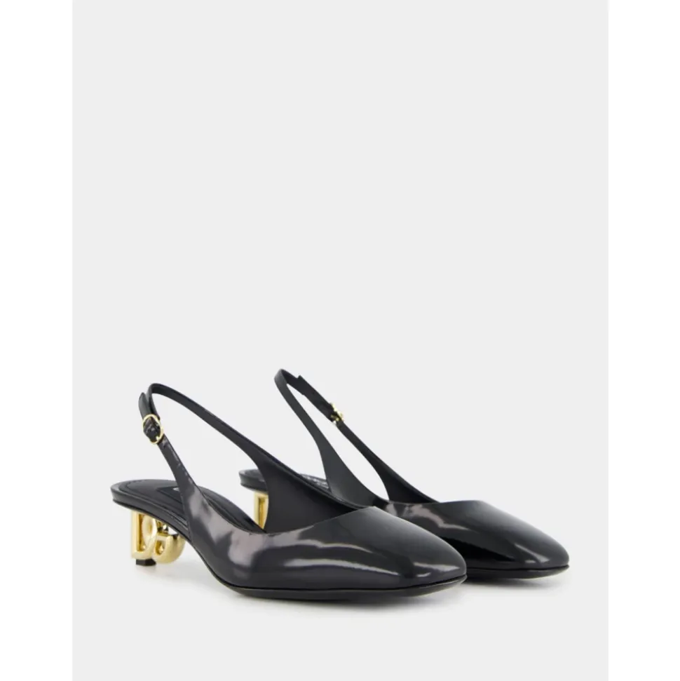 Escarpins en Cuir Verni Noir avec Talon DG