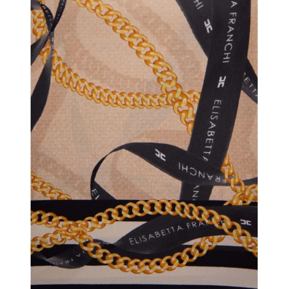 Foulard en twill de soie avec imprimé chaîne et ruban
