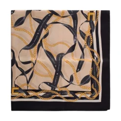 Foulard en twill de soie avec imprimé chaîne et ruban