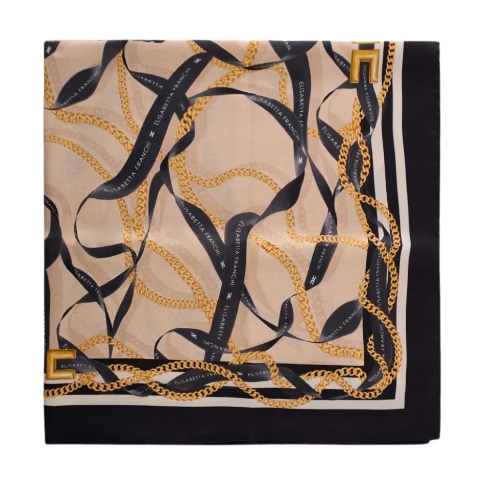 Foulard en twill de soie avec imprimé chaîne et ruban