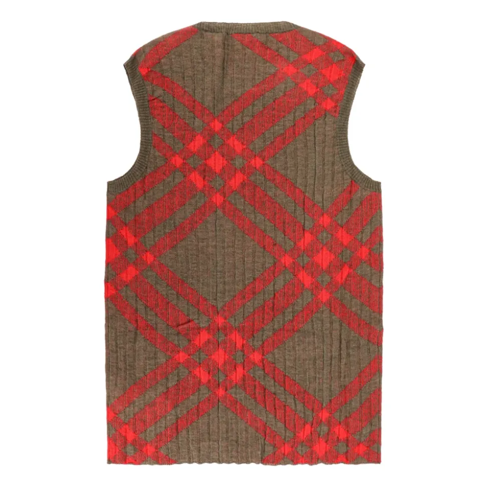 Gilet côtelé à intarsia à carreaux