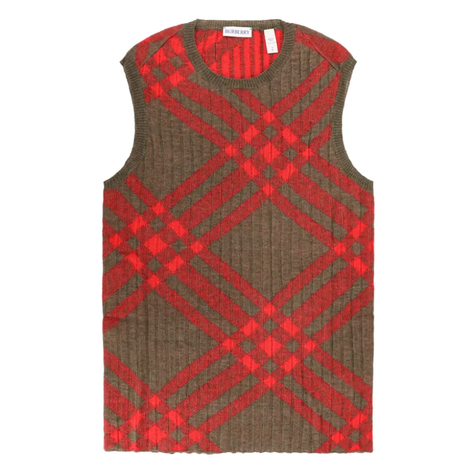 Gilet côtelé à intarsia à carreaux