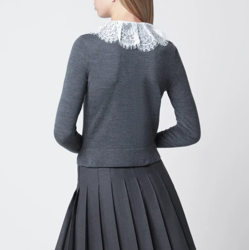 Gilet en maille à col en dentelle