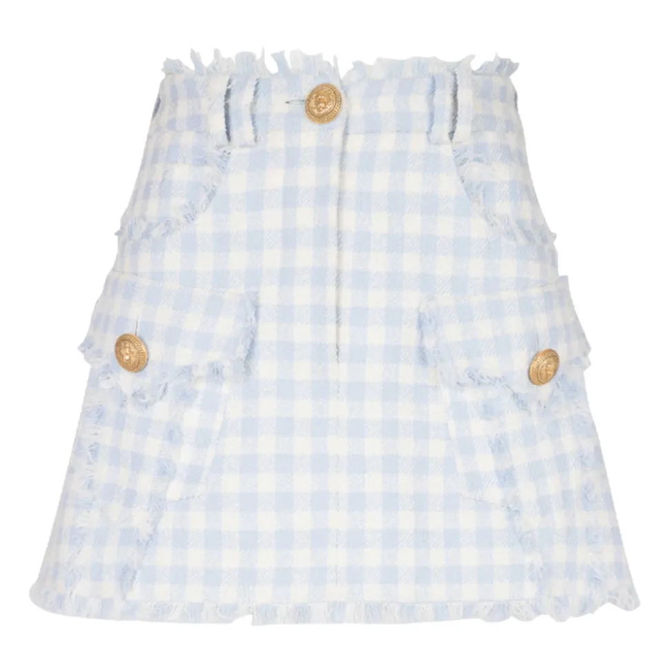Gingham tweed A-line skirt