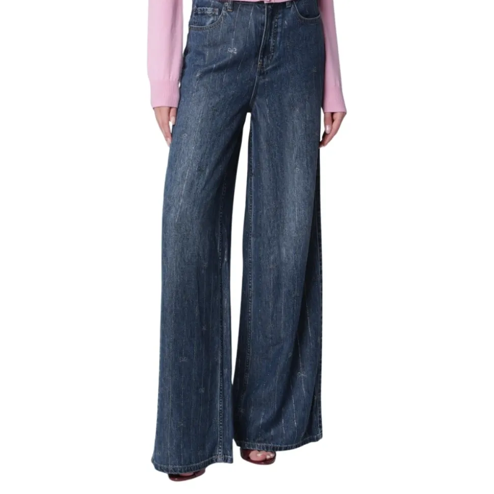 Jean Denim à Rayures Strass