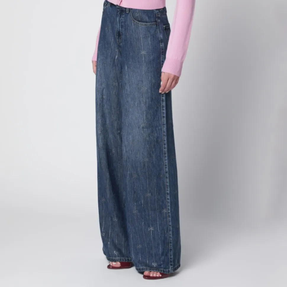 Jean Denim à Rayures Strass