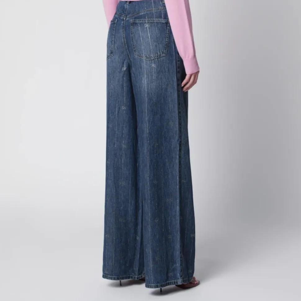 Jean Denim à Rayures Strass