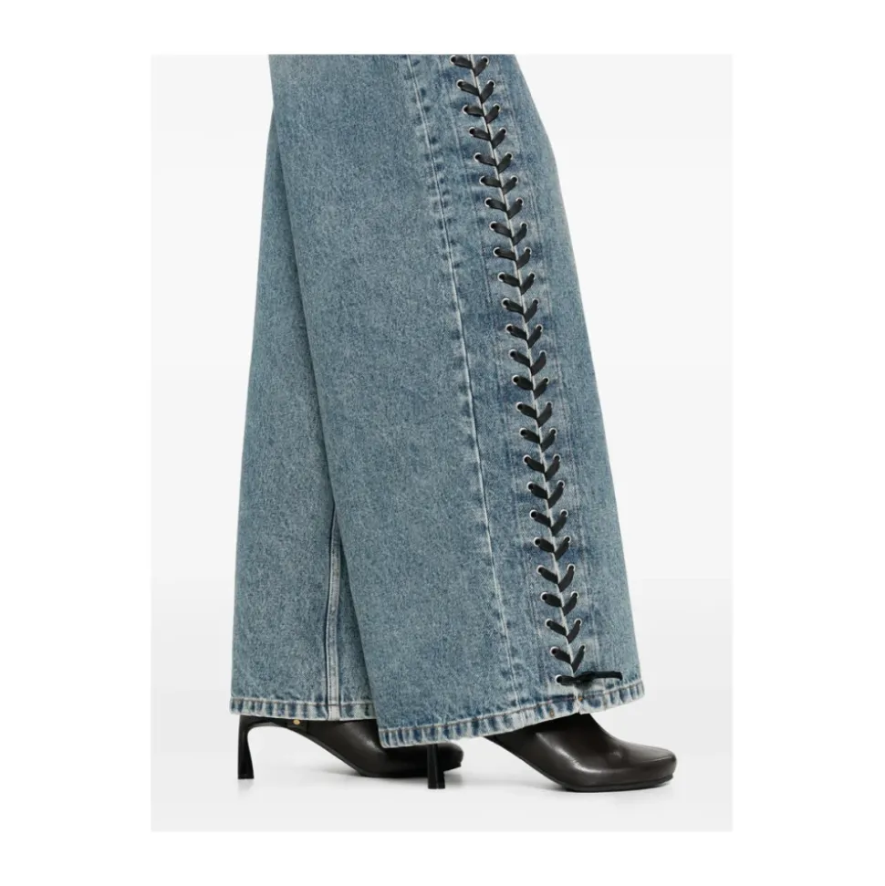 Jean Large à Lacets en Denim