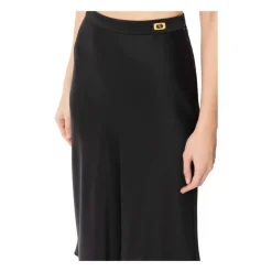 Jupe Midi en Satin Noir avec Coquilles Brodées