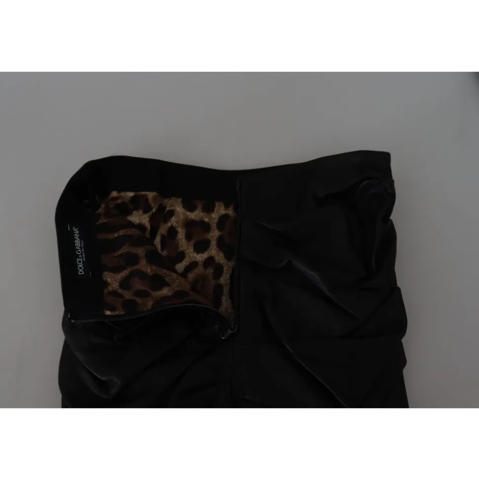 Jupe Mini A-line en Cuir d'Agneau Noir