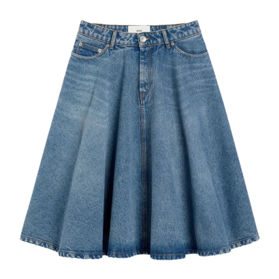 Jupe Évasée Composition Coton Bleu