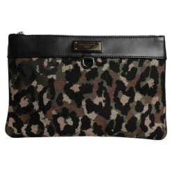 Leopard Jacquard Print Logo Plaque Pouch Bag