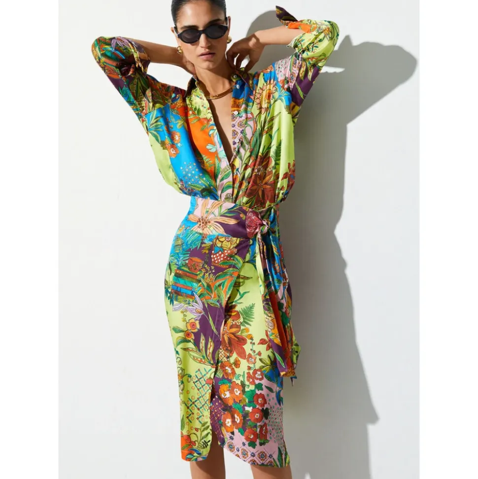 Long Printed Satin Skirt
