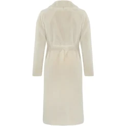 Manteau Blanc en Fausse Fourrure Col en V